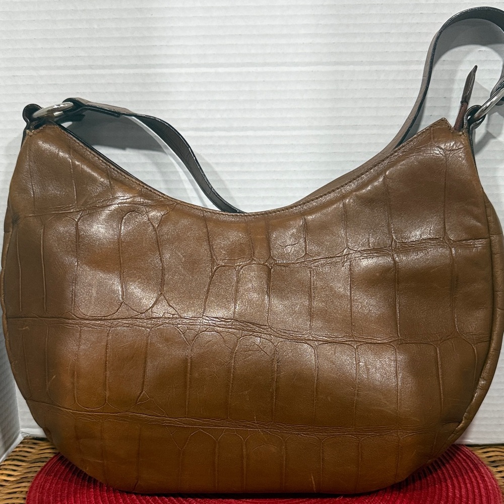 Falor Croc Embossed Genuine Leather Brown Hobo Shoulder Bag
